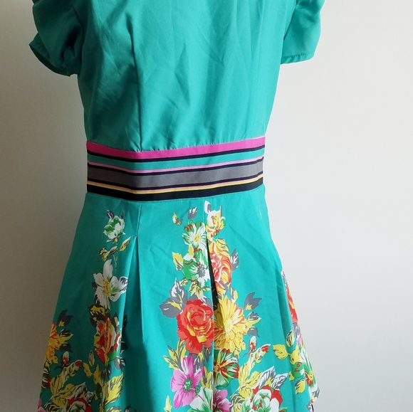 Aqua floral & ruffles spring/summer retro dress 👗 - Picture 8 of 8